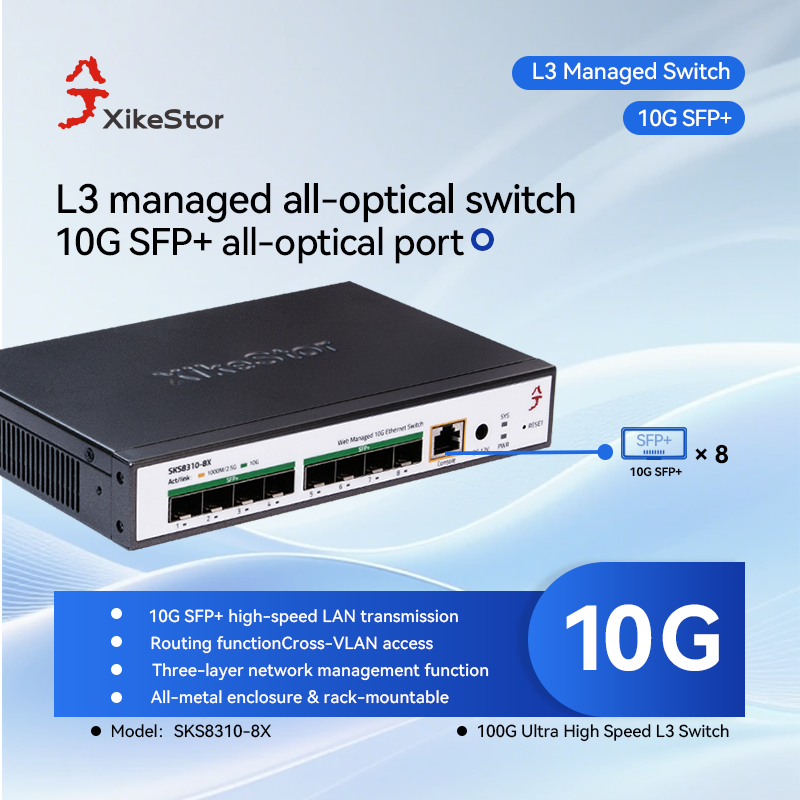 Sfp+ 10G Managed Switch 8 Port - XikeStor Dreischichtiges Management Voll-10G-Switch, Kostengünstiger Switch,